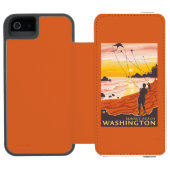 ビーチ及び凧-日没のビーチ、ワシントン州 INCIPIO iPhoneウォレットケース (フォリオオープン)