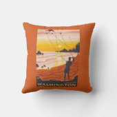 ビーチ及び凧- Ilwaco、ワシントン州 クッション (裏面)