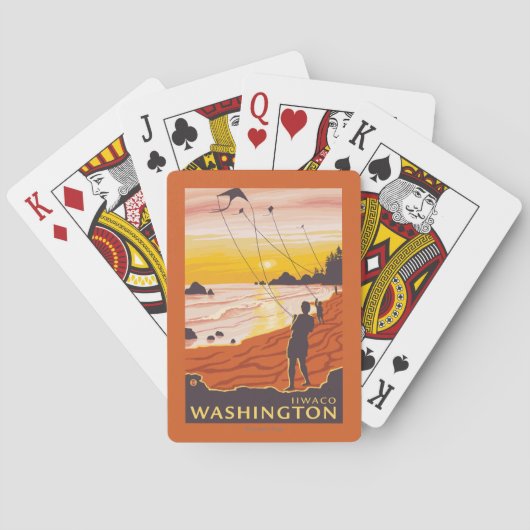 ビーチ及び凧- Ilwaco、ワシントン州 トランプ (裏面)
