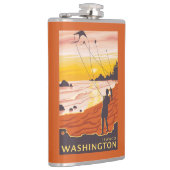 ビーチ及び凧- Ilwaco、ワシントン州 フラスク (右)