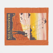 ビーチ及び凧- La押し、ワシントン州 フリースブランケット (正面(横))