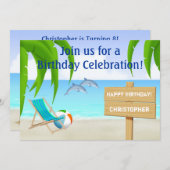 ビーチ及び海誕生日招待状 招待状 (正面/裏面)