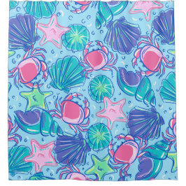 ビーチ名門私立校風のシェルカニ シャワーカーテン