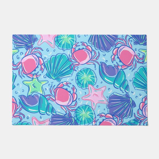 ビーチ名門私立校風のシェルカニ ドアマット (正面)