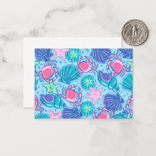 ビーチ名門私立校風のシェルカニ ノートカード (正面/裏面インサイチュ)