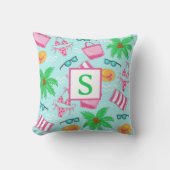 ビーチ名門私立校風のパームツリービキニモノグラム クッション (正面)