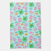 ビーチ名門私立校風の沿岸モノグラムブルー キッチンタオル (縦)