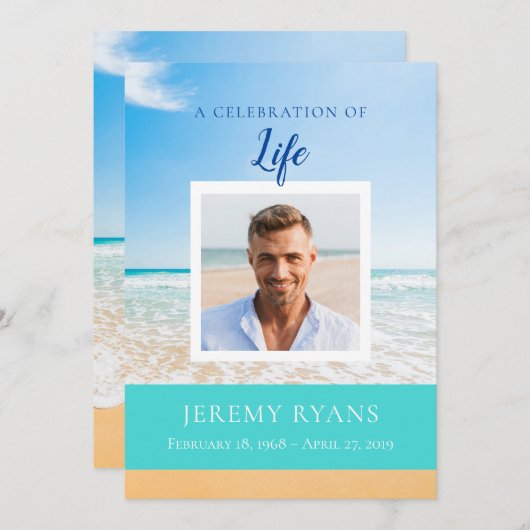 ビーチ場葬儀記念カード 招待状 (正面/裏面)