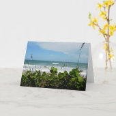 ビーチ場面メッセージカード-ブランク カード (黄色い花)