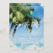 ビーチ場面ヤシの木の結婚式の保存日付カード サンキューカード (正面/裏面)