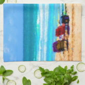 ビーチ場面絵画的な椅子のサーフボードの傘 キッチンタオル (折り畳み)