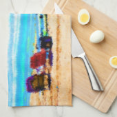 ビーチ場面絵画的な椅子のサーフボードの傘 キッチンタオル (四つ折り)