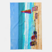 ビーチ場面絵画的な椅子のサーフボードの傘 キッチンタオル (縦)