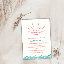 ビーチ夏ここ来の息子の赤ちゃんシャワー 招待状