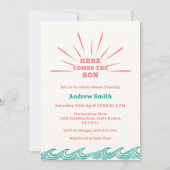 ビーチ夏ここ来の息子の赤ちゃんシャワー 招待状 (正面)