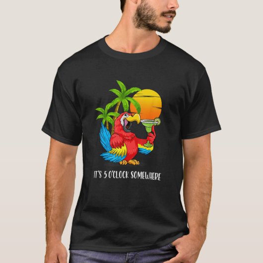 ビーチ夏のオウムを飲む5時Somewh Tシャツ (正面)