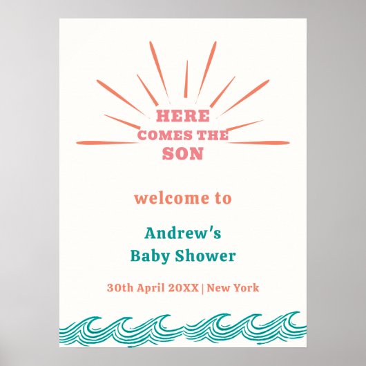 ビーチ夏はこちら来赤ちゃんシャワー歓迎 ポスター (正面)