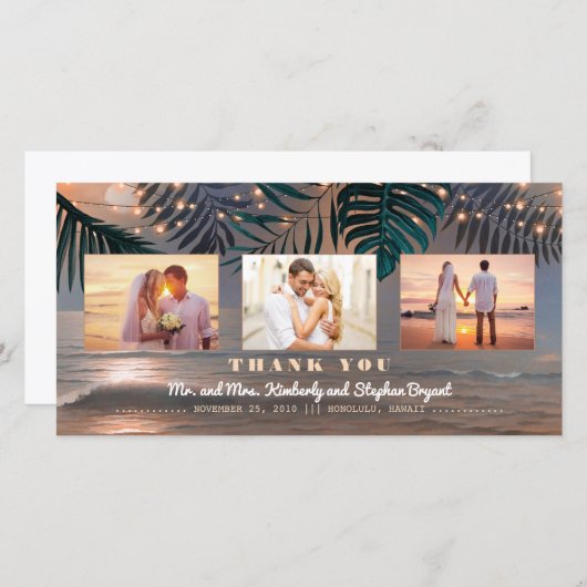 ビーチ夕日の行き先の結婚式ありがとう サンキューカード (正面/裏面)