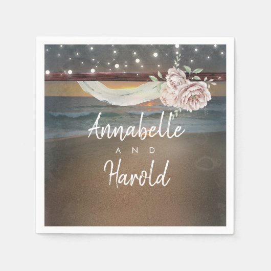 ビーチ夕日 スタンダードカクテルナプキン (正面)