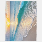 ビーチ夕日 フリースブランケット (正面)