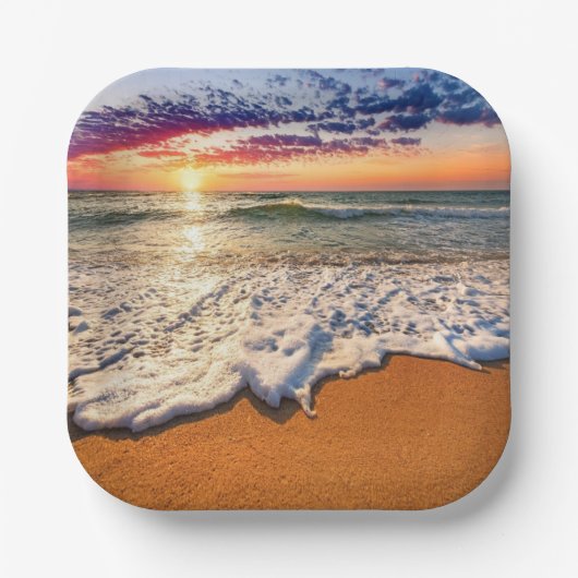 ビーチ夕日 ペーパープレート (正面)