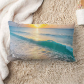 ビーチ夕日 ランバークッション (ブランケット)