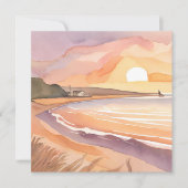 ビーチ夕日 | 美しい水絵を描色 カード (正面)