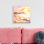 ビーチ夕日 | 美しい水絵を描色 キャンバスプリント (インサイチュ (リビング))