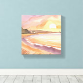 ビーチ夕日 | 美しい水絵を描色 キャンバスプリント (インサイチュ (ウッドフロア))