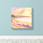 ビーチ夕日 | 美しい水絵を描色 キャンバスプリント (インサイチュ (ウッドフロア))