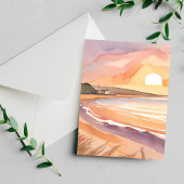 ビーチ夕日 | 美しい水絵を描色 ポストカード