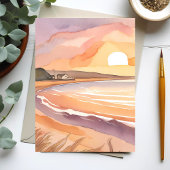 ビーチ夕日 | 美しい水絵を描色 ポストカード