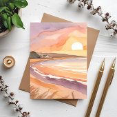 ビーチ夕日 | 美しい水絵を描色 ポストカード