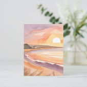 ビーチ夕日 | 美しい水絵を描色 ポストカード (スタンド正面)