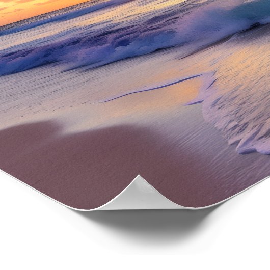 ビーチ夕日（雲） ポスター (角)