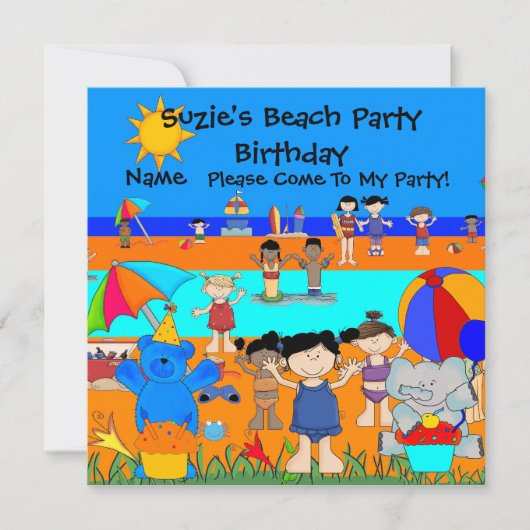 ビーチ女子会お誕生日パーティーのご招待 招待状 (正面)