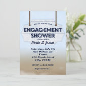 ビーチ婚約シャワーホワイトウッド招待状 招待状 (スタンド正面)
