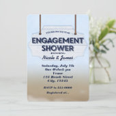 ビーチ婚約シャワーホワイトウッド招待状 招待状 (スタンド正面)