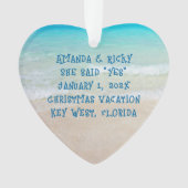 ビーチ婚約ハート型フォトオーナメント オーナメント (正面)