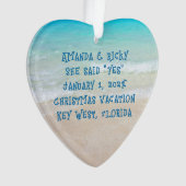 ビーチ婚約ハート型フォトオーナメント オーナメント (正面)