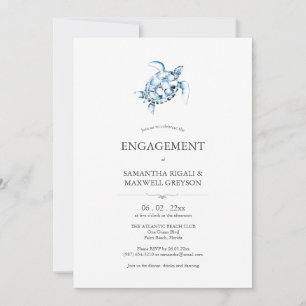 ビーチ婚約パーティ招待状ブルーシーカメ 招待状