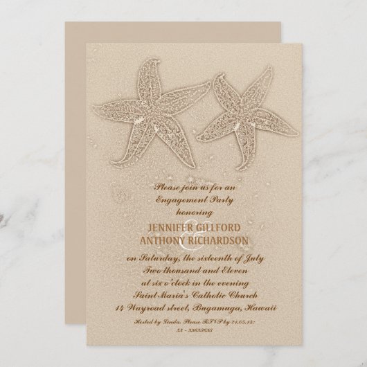 ビーチ婚約パーティ招待状 招待状 (正面/裏面)