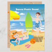 ビーチ子供の誕生日パーティの招待状 招待状 (正面/裏面)