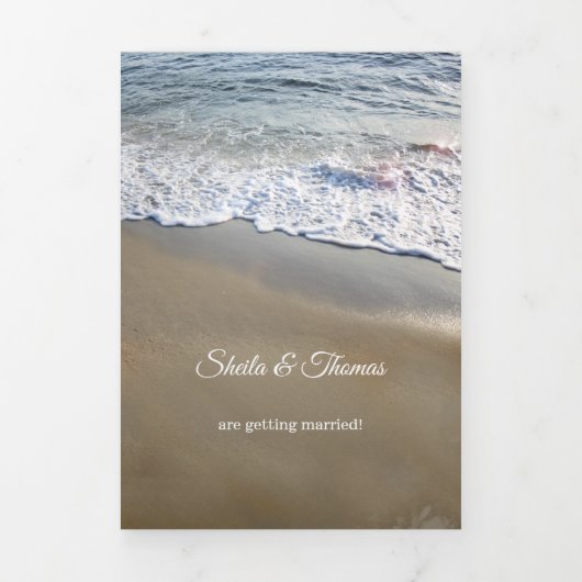 ビーチ宛先ウェディングトリフォールド招待状 三つ折り招待状 (カバー)