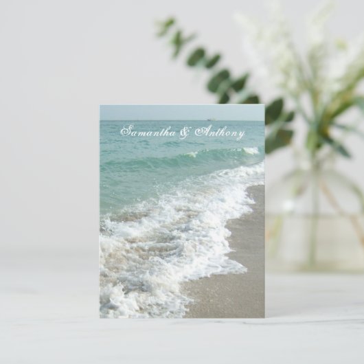 ビーチ宛先ウェディング招待状、泡立ちサーフ 招待状 (スタンド正面)