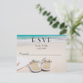 ビーチ宛先ウェディングRSVPカード インビテーションポストカード (スタンド正面)