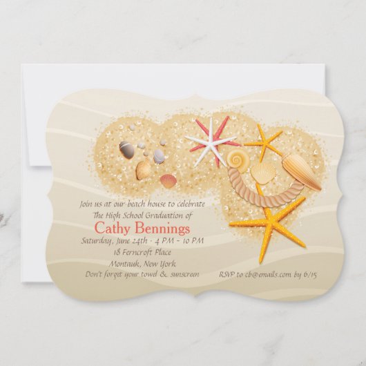 ビーチ宝物卒業ビーチパーティの招待状 招待状 (正面)