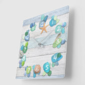 ビーチ宝物海ガラス流木シェル スクエア壁時計 (傾斜)