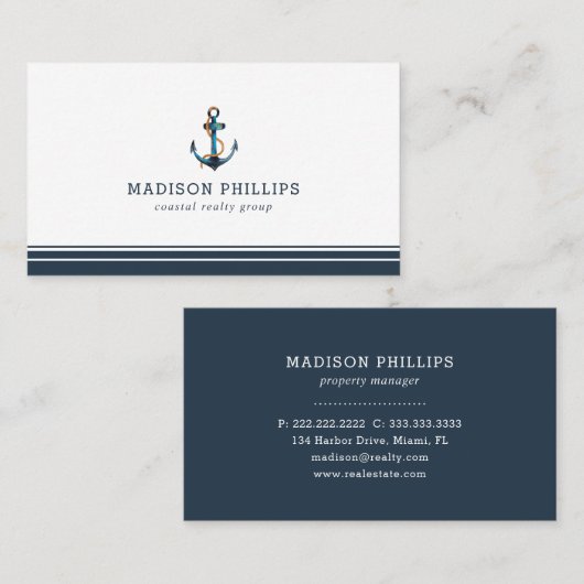 ビーチ実在エステートエージェントのいかりをテーマに航海のした 名刺 (正面/裏面)