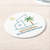 ビーチ実在エステート会社かわいいカスタマイズ ラウンドペーパーコースター (アングル)